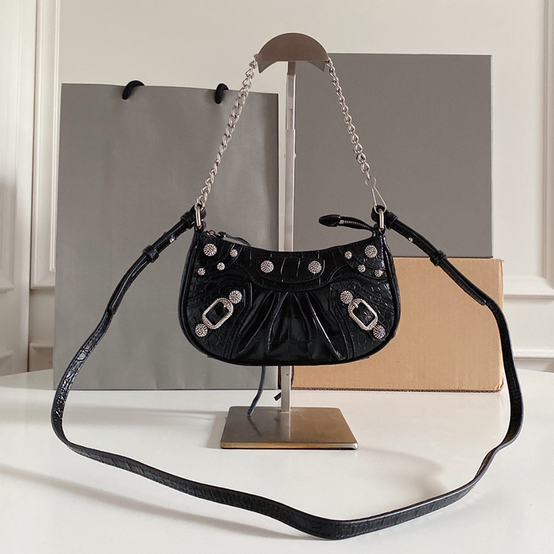 

7A Quality Women lady le Cagole Bags chaiin Motorcycle shoulder luxury Designers Genuine leather crossbody purse Pochette Crocodile skin XS mini cool girl bags, Carton