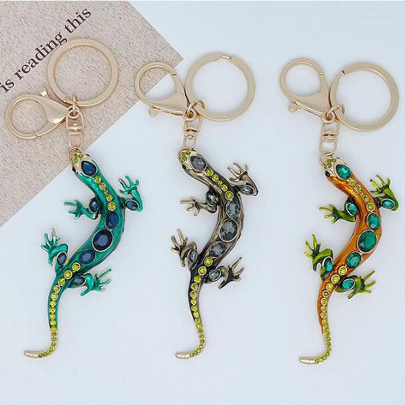 

Keychains JINGLANG Rhinestones Lizard Animal Keychain Metal Pendant Car Key Chain Girls Fashion Bag Charm Gifts Keyring