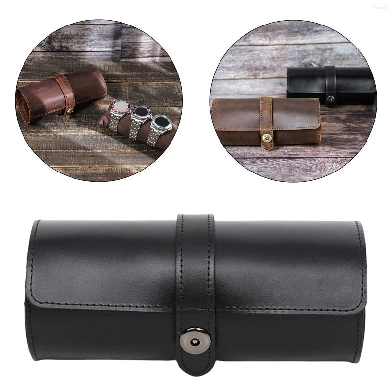 

Watch Boxes Portable Travel Case PU Leather Wristwatch Pouch Storage Box Bracelets Display Watches Organizer For Men Women Black