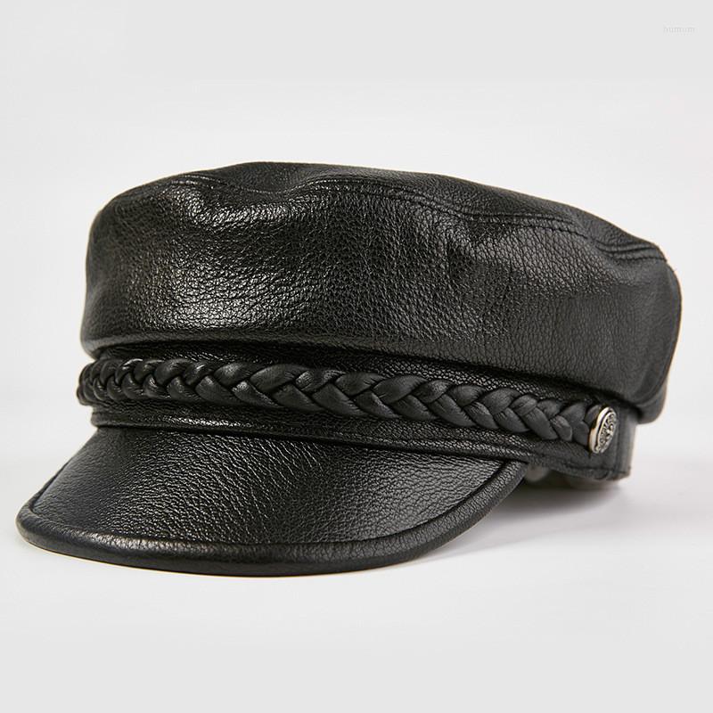 

Berets Genuine Leather Visor Hat Women Men's Autumn-winter Korean Fashion Goatskin Cap Flat-top Black Outdoor All-match Lady Hats H262
