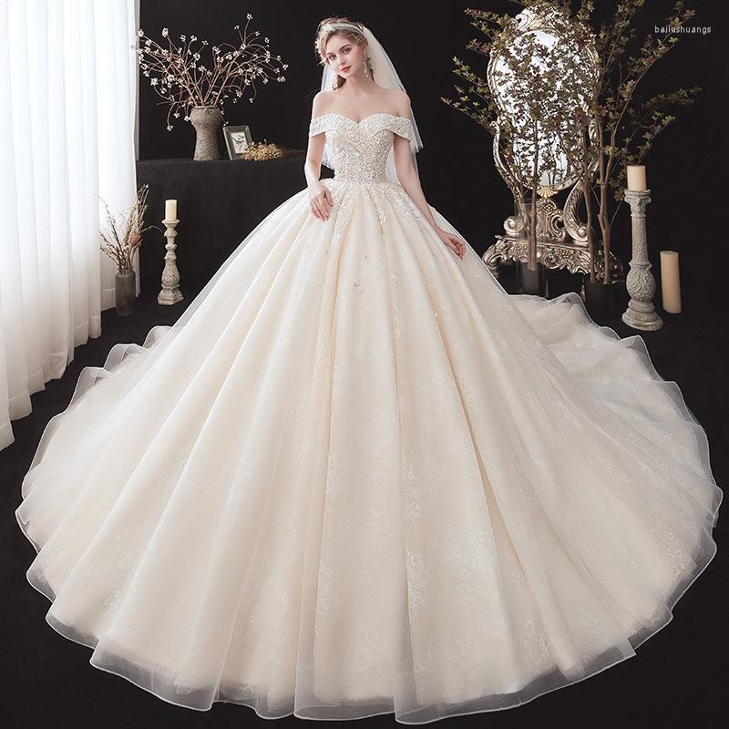 

Wedding Dress Vestidos De Novia Organza Ball Gown Off The Shoulder Sparkly Beading Robe Mariage V-Neck Luxury Sukienka Na Wesele, The picture color