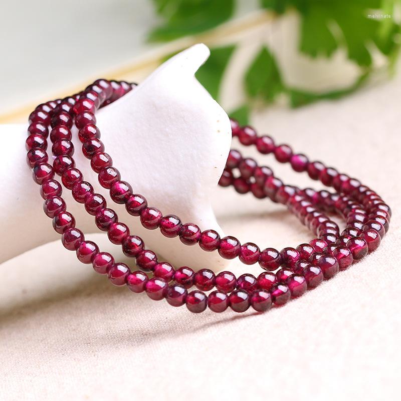 

Charm Bracelets Natural Garnet Bracelet Women 4mm Beads Quartz Stone Jewelry Gift 3 Circles Lucky For Wristband