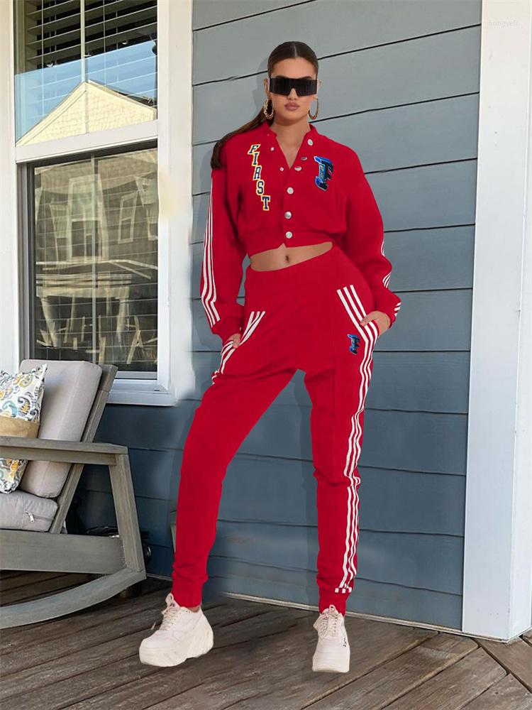 

Women' Two Piece Pants Aualay Fall Streetwear Tracksuit 2 Sets Womens Outifits Print Buttons Jackets Skinny Matching Female 2022, Black