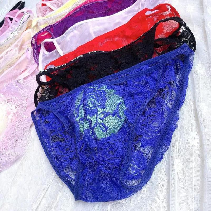 

Underpants Sexy Men Lace Sheer Pouch G String Bikini Briefs Thongs Underwear Mesh Transparent Men's Pocket Temptation, Random color
