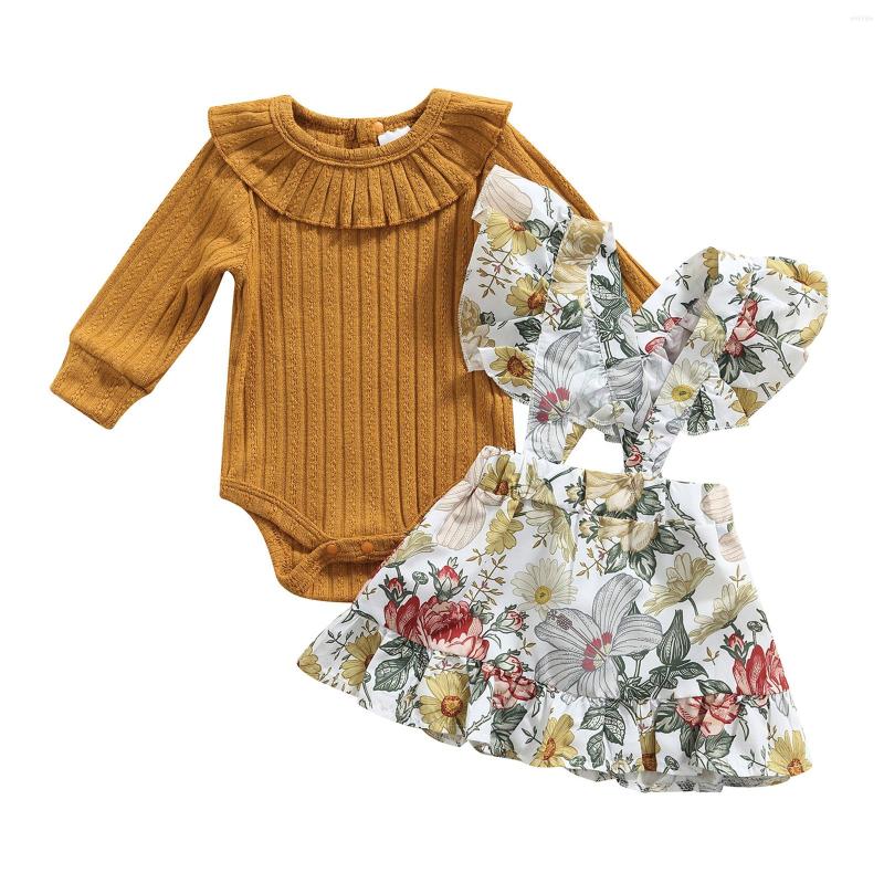 

Clothing Sets 2Pcs Autumn Infant Clothes For Baby Girl Fashion Cotton Romper Floral Suspender Dress Outfits Suit Toddler Set, Picture shown