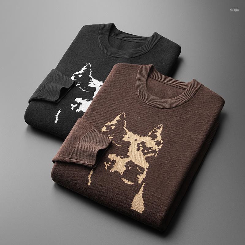 

Men's Sweaters Jacquard Fashion High Round Neck Quality Wool Sweater Men's 2023 Autumn Winter Youth Leisure Knitted Luxury Pullover, Black