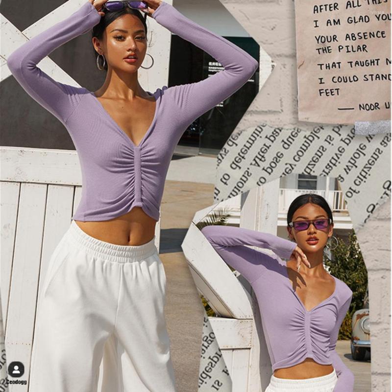 

Active Shirts 2023 Long Sleeved T-shirt Women' Slim Breathable Sports Yoga Clothes Blouse Autumn V-neck Fitness Shirt Top, Green