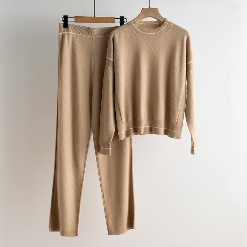 

Women's Sweaters Luxury Autumn Knit 2 Piece Set Women Long Sleeve Cashmere Leisure Sweater With Pants Suit Outfit, Black