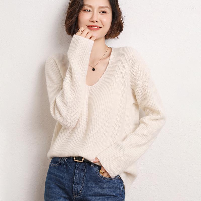 

Women's Sweaters Autumn And Winter 2022 Women's V-Neck Wide Pine Cashmere Pullover Sweater Long Sleeve Knitted Undercoat, Light camel