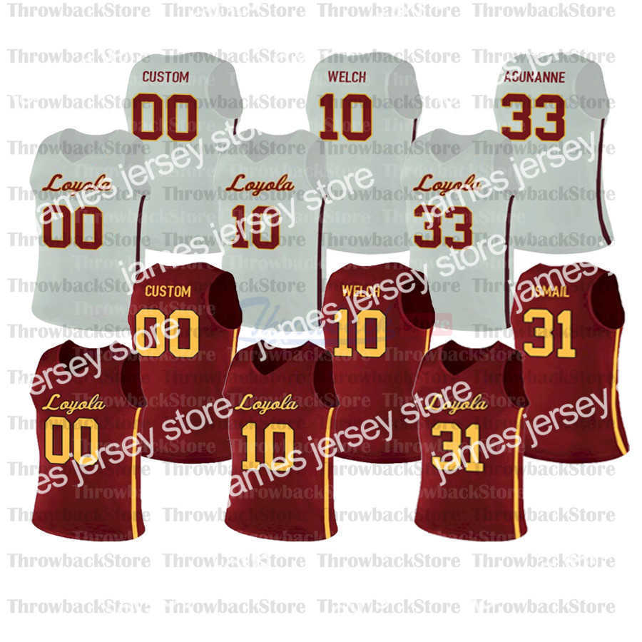 

College Basketball Wears Custom Loyola Ramblers College Basketball Jerseys 1 Lucas Williamson 2 Jake Baughman 12 Christian Negron 4 Skokna 5 Marques Townes, White