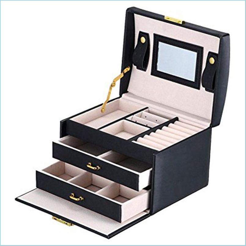 

Other Black Color Pu Leather Jewelry Packaging Box With 2 Ders Threelayer Storage Organizer Carrying Cases Women Cosmetic Drop Deliv Dhpun
