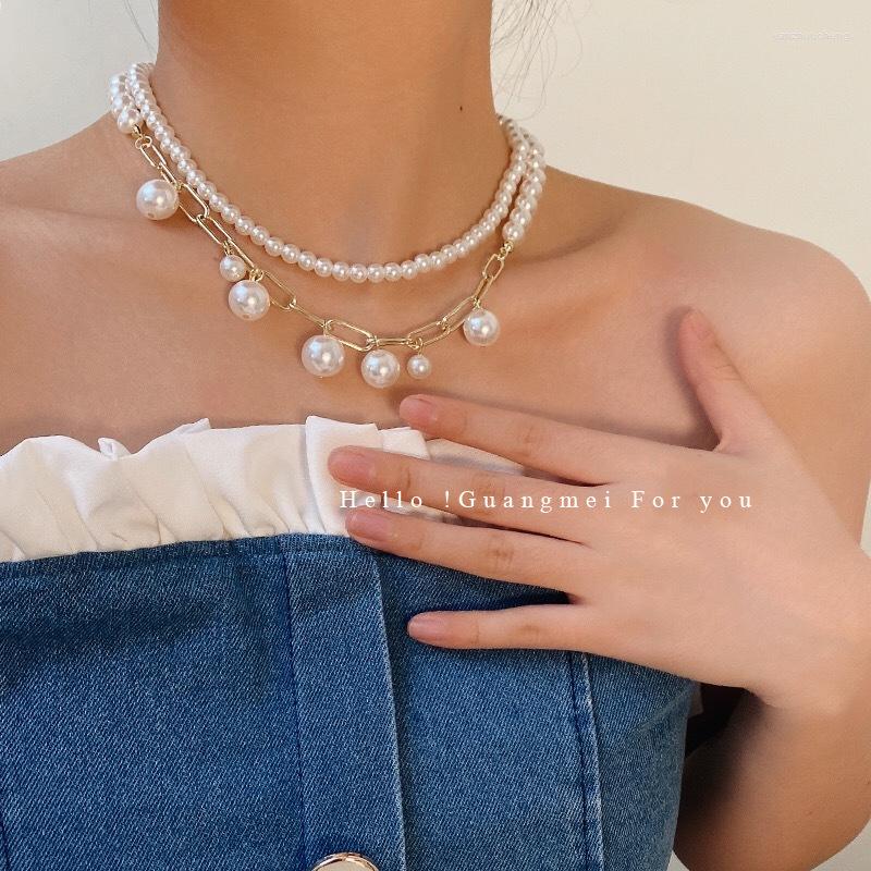 

Choker Luxury Simulated White Pearl Beads Double Layers Necklace Party Jewelry