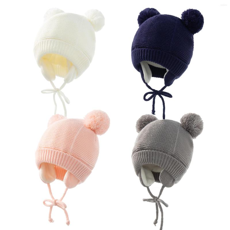 

Hair Accessories Cute Knitted Pompom Baby Hat Thick Warm Girl Boy Beanie Winter Ear Cap Kids Glove Hats Bonnet Muts For Born, Navy gloves