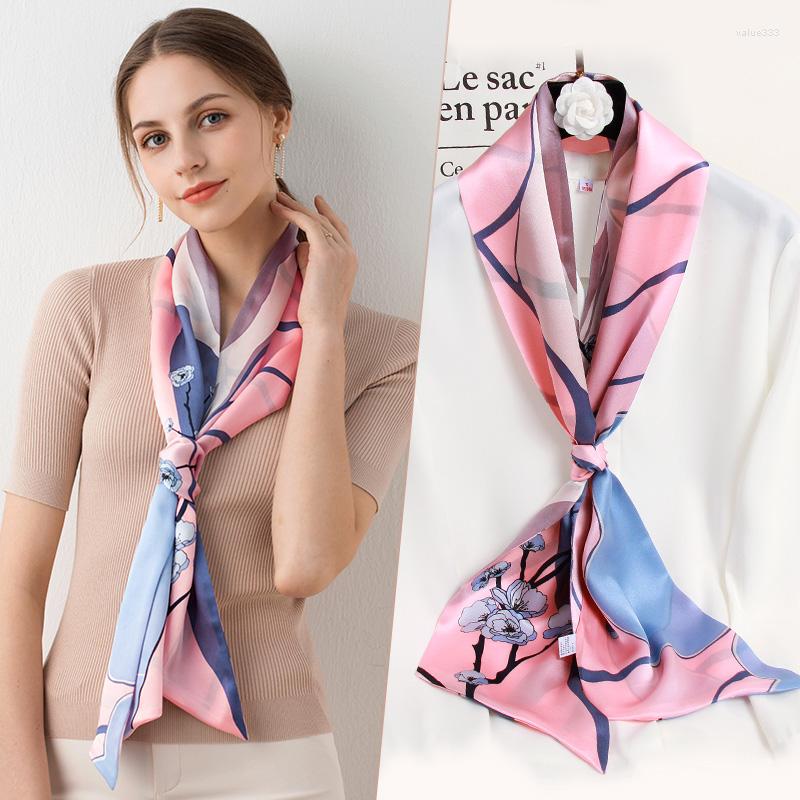 

Scarves Real Silk Skinny Scarf For Women Twillon Neckerchief 2022 Fashion Luxury Bufandas Printed Headband Foulard Femme