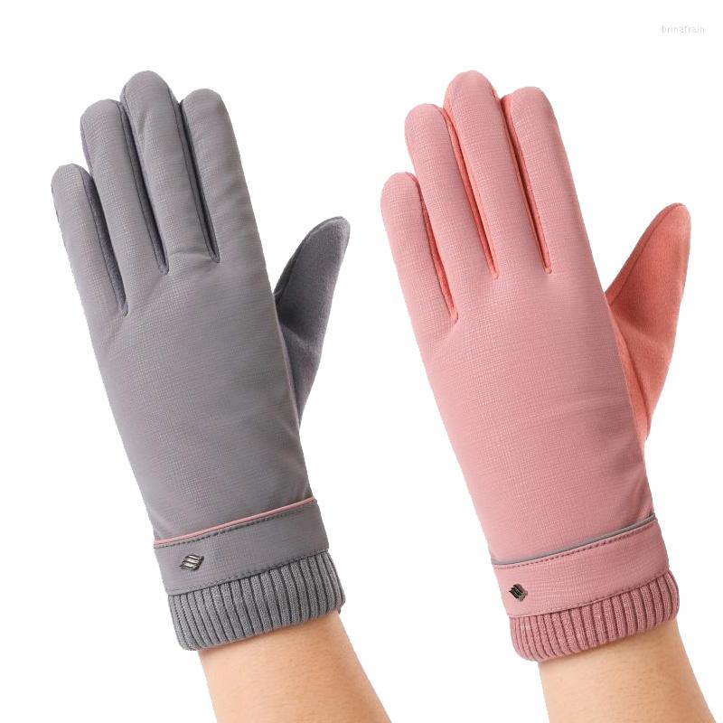 

Five Fingers Gloves Winter Plus Velvet Thicken Waterproof Warm Skin Feel Fabric Touch Screen Driving Women's Sport Outdoor Riding