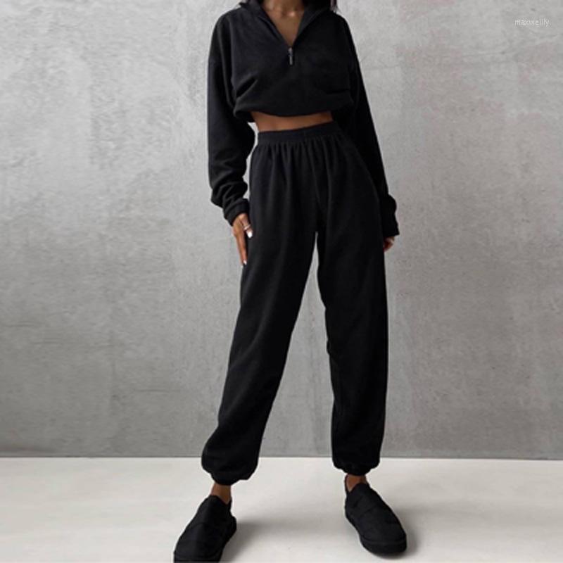

Women' Two Piece Pants Women Casual Two-piece Sportswear Set Sexy Turtleneck Zipper Sweatshrit Straight Suit Spring Autumn Solid Fleece, 01 khaki