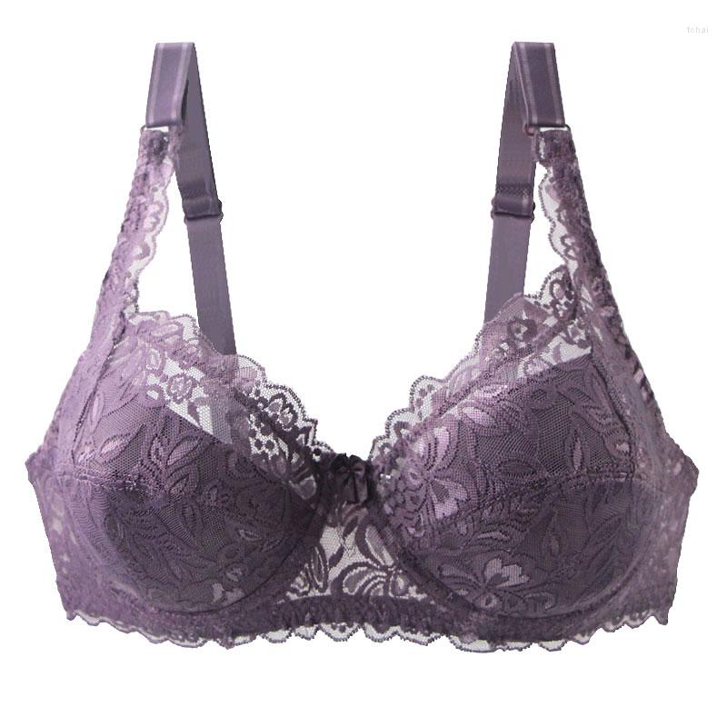 

Bras 2022 Sexy Women Lace Unlined Full Cup Ultra Thin Thick Back Closure Breathable Lingerie Push Up Underwear, Burgundy