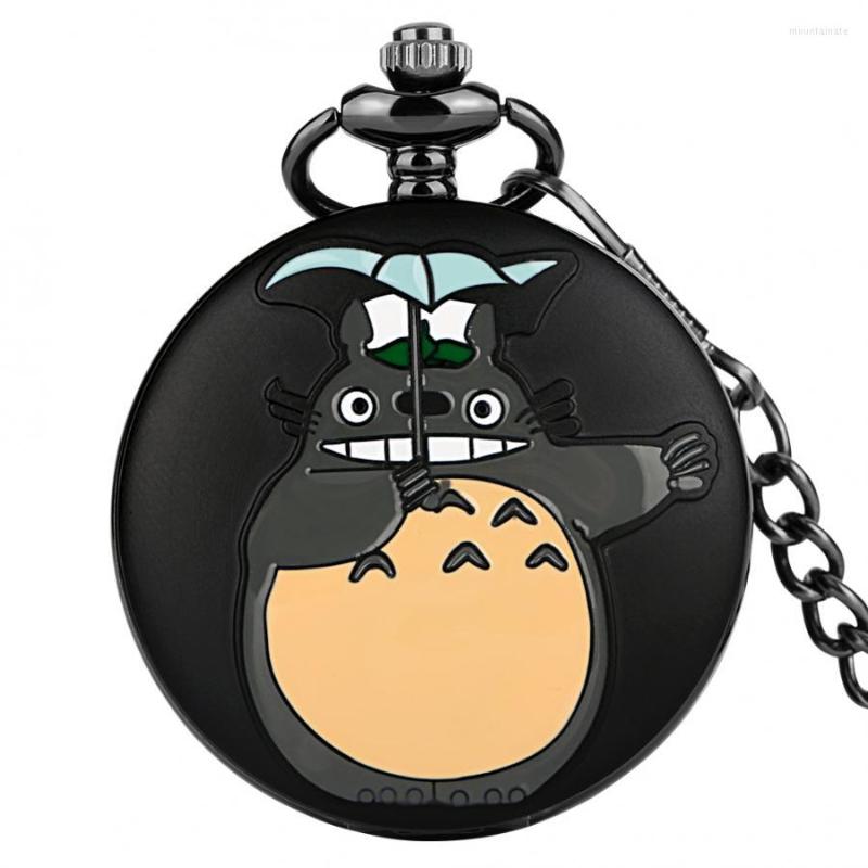 

Pocket Watches Black Totoro Anime Clock My Neighbor Figure Quartz Watch Cosplay Pendant Necklace Sweater Chain For Fans, Bronze 80cm chain