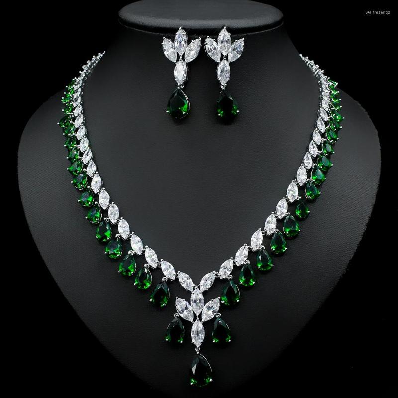 

Necklace Earrings Set Europe Luxury Zircon Crystal Jewelry For Women Dubai Bride Wedding Exquisite Accessory Party Parrure Bijoux Femme, Picture shown