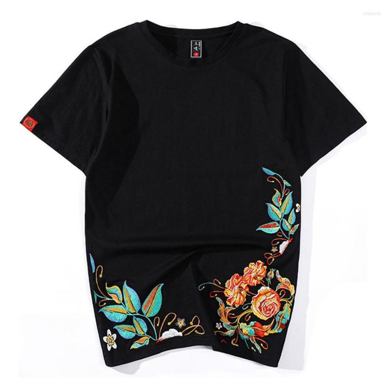 

Men's T Shirts Shirt Hip Hop Tees Men Floral Embroidery Short Sleeve Oversized Streetwear Harajuku Tops Tee Y2K Fashion Men's T-shirt, Black