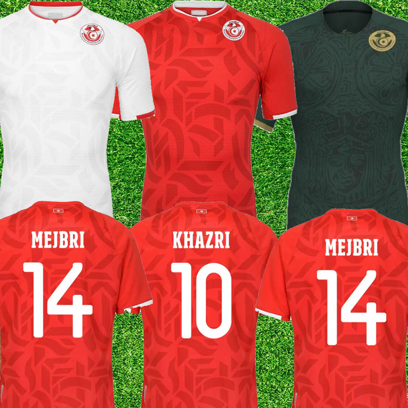 

WORLD 2022 2023 Tunisia Soccer Jerseys Maillot de Foot 22 23 Home Red #7 MSAKNI #10 KHAZRI Shirt away White KHALIFA SASSI MAALOUL Tunisia Football uniform CUP