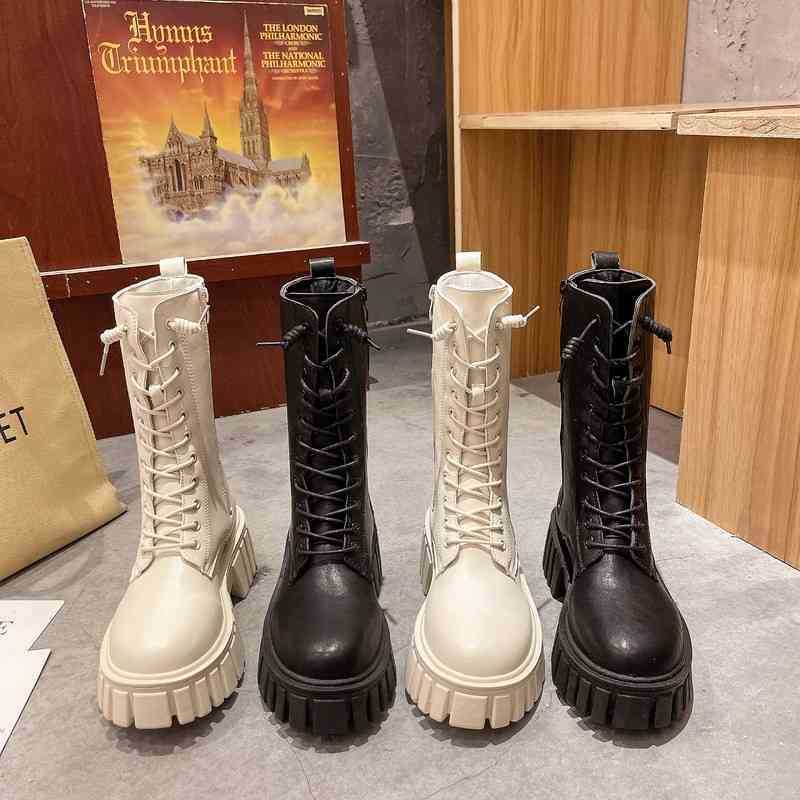 

Boots Dress Shoes High Quality New Fashion Ladies Lace Up Ankle Hot Thick Sole 2022 Ytmtloy Round Toe Winter Square Heel Botines De Mujer 1, Beige