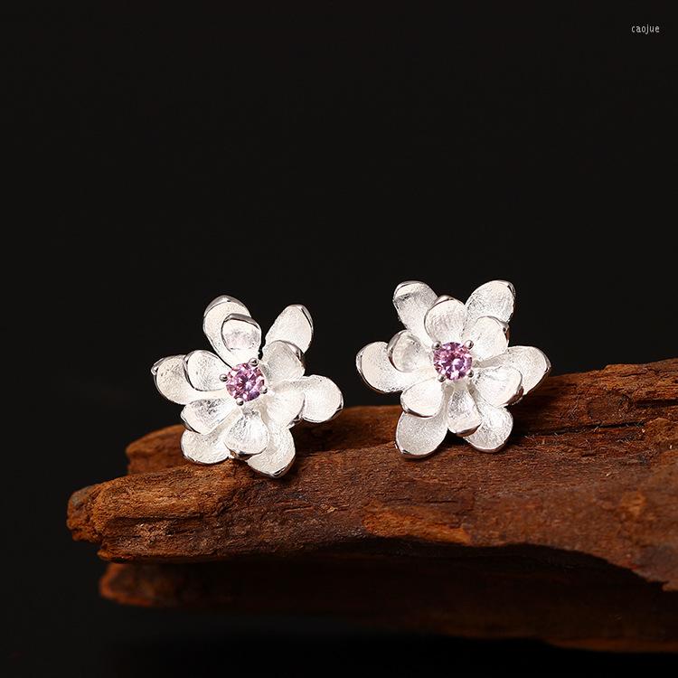 

Stud Earrings S925 Sterling Silver Inlaid Zircon Classical Lotus Female Chinese Style Retro Simple Fashion Trend