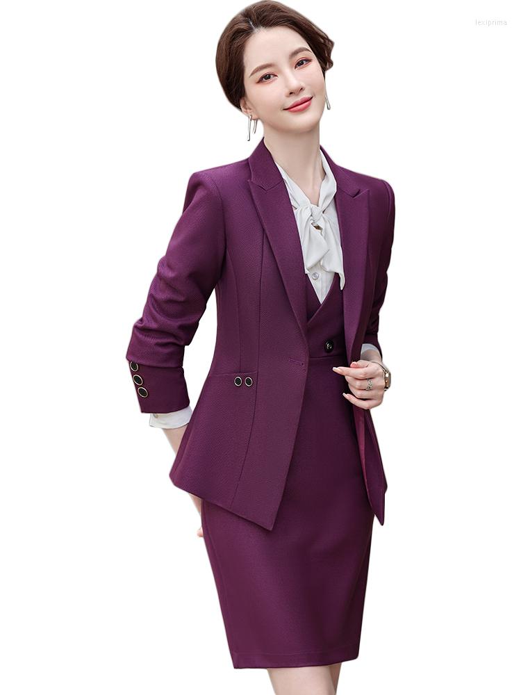 

Two Piece Dress Elegant Office Ladies Formal Skirt Suit For Business Work Interview Wear Women Green Black Wine Blue Blazer Set, Black skirt suit