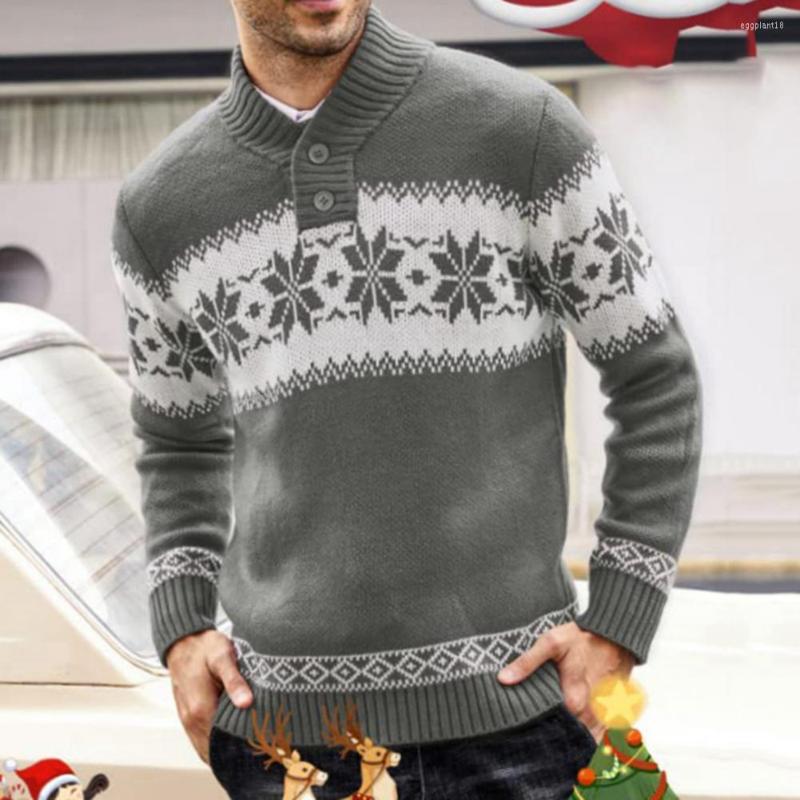 

Men's Sweaters Fashion Skin-touch Sweater Jumper Two Buttons Thickened Warm Men Slim Fit Xmas Snowflake Print Knitwear Cold Resistant, Green