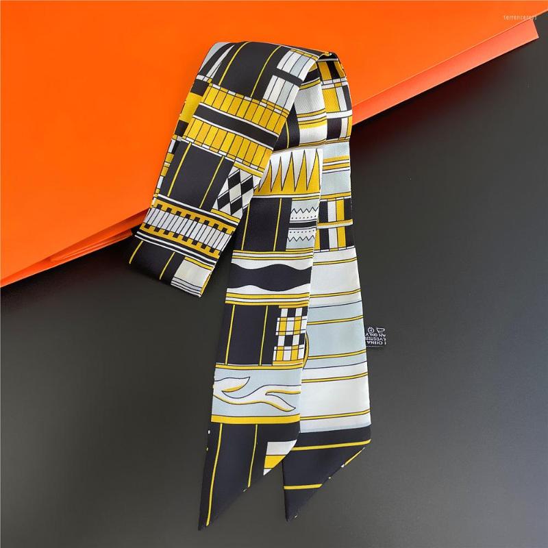 

Scarves Design Geometric Patternses Printed Woman Silk Scarf Brand Bag Ribbons Fashion Head Small Long Headband