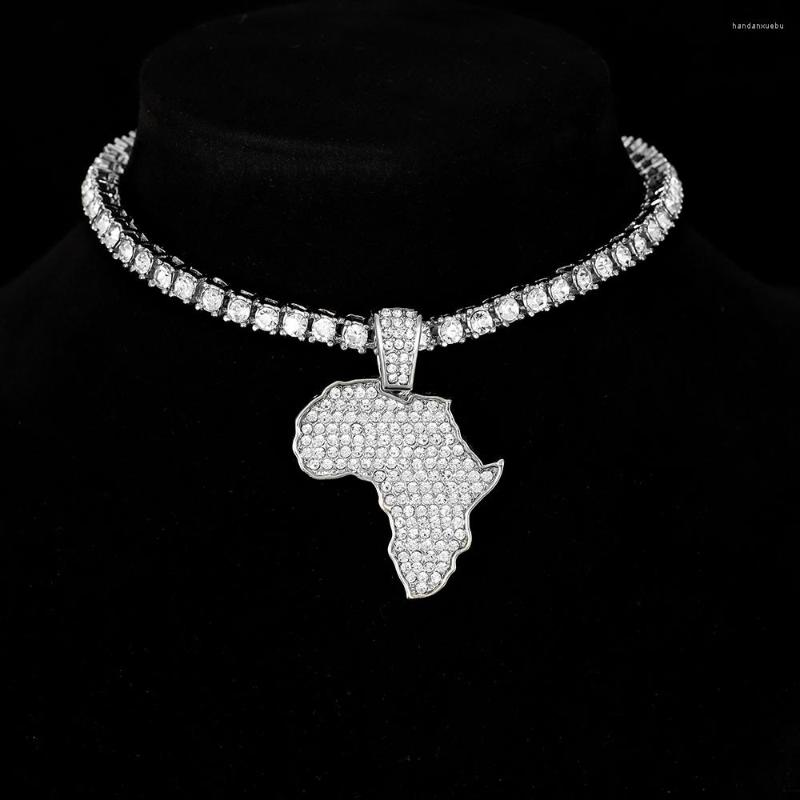 

Pendant Necklaces Iced Out Africa Map Necklace Chain Bling Rhinestone For Men Colar Masculino