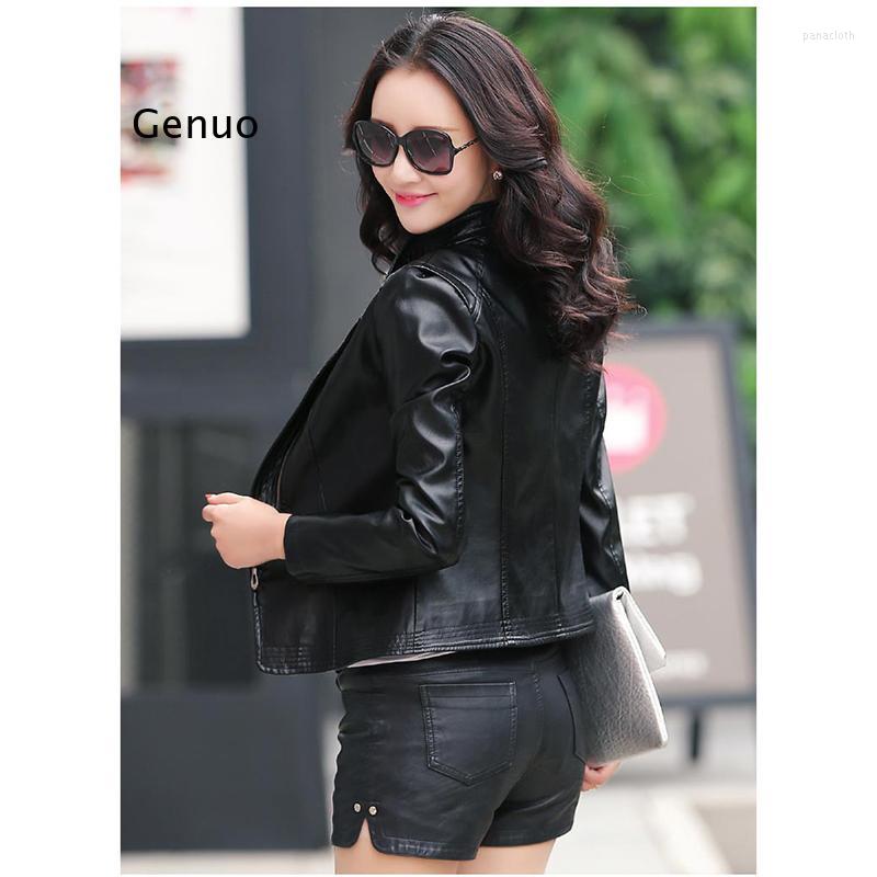 

Women's Leather Spring And Autumn PU Women Short Slim Collar Women's Jacket 5XL Was Thin Jackets Tops, Black