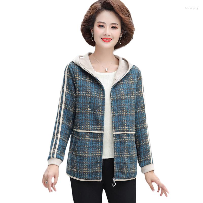 

Women's Trench Coats Middle-aged Women Hooded Windbreaker Spring Autumn Fashion Casual Short Coat Plus Size Womens Thin Plaid Overcoat 5XL, Blue