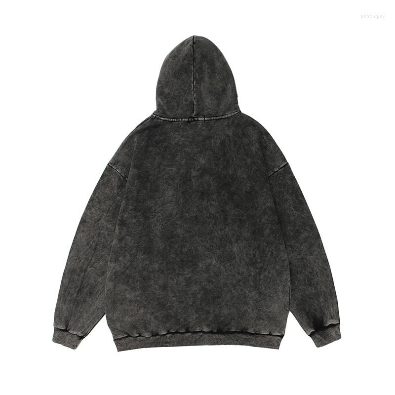 

Men's Hoodies Heavy Industry Washed Distressed Long-sleeved Men's Retro Hip Hop Streetwear Skull Printed Hooded Hoodie Oversized, Black