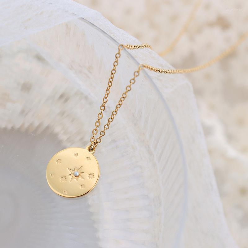 

Pendant Necklaces Exquisite Stainless Steel Tarnish Free Jewelry Round Star Pearl Collar For Women Girls Accessories Mujer Gift