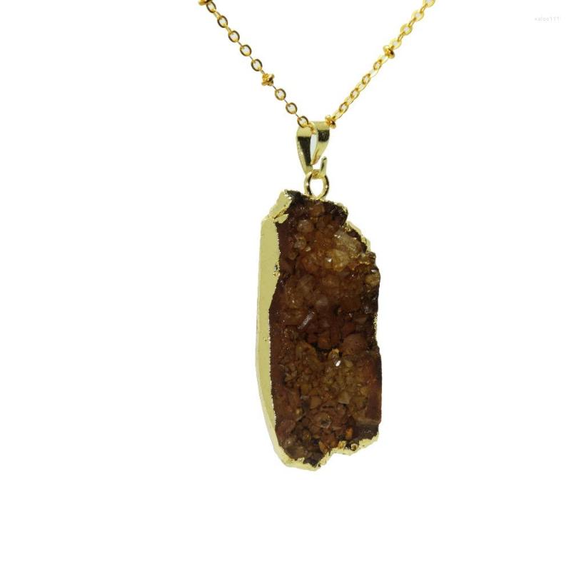 

Pendant Necklaces Fashion Jewelry Yellow Rough Crystal Quartz Men Necklace Natural Stone Gold Point Geode Druzy For Women