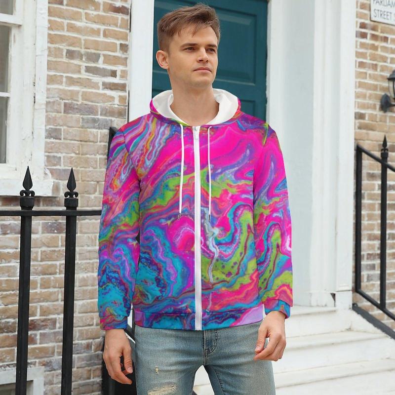 

Men' Hoodies Watercolor Hoodie Modern Pink And Blue Mens Warm Cool Zip Up Big Size, Style-2