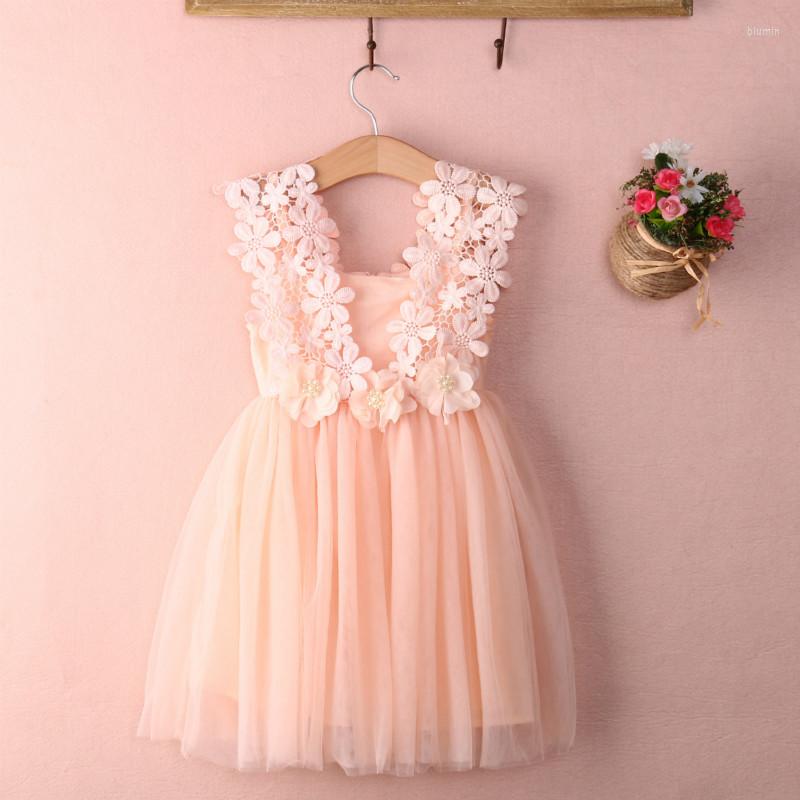 

Girl Dresses 2022 Baby Girls Clothes Sleeveless Lace Tulle Flower Ball Gown Fancy Party Weeding Dress Sundress Princess, Pink