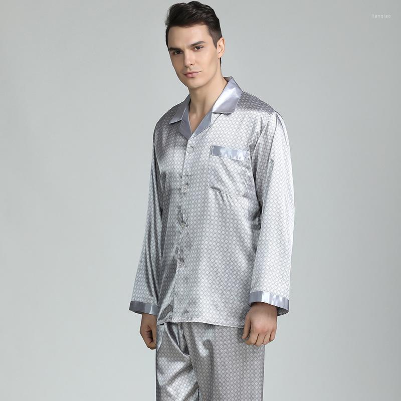 

Men's Sleepwear Mens Stain Silk Pajama Set Long Pants Sleeping Pyjamas Male Modern Style Soft Cozy Printed Satin Nightgown Home Clothes, Blue