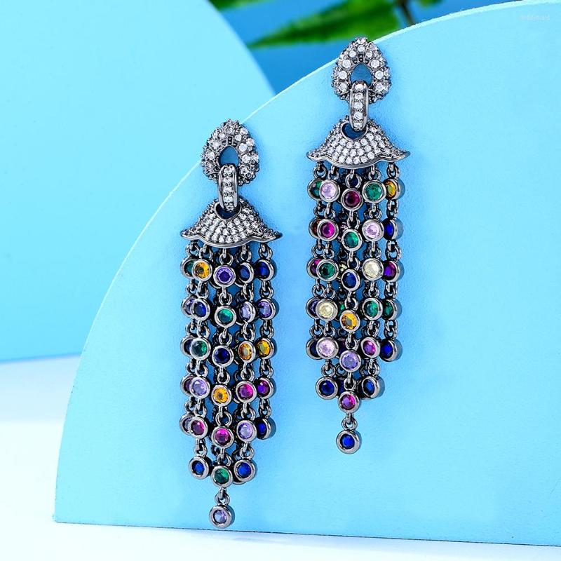 

Dangle Earrings GODKI Spring Multicolor For Women Wedding Full Micro Cubic Zircon High Jewelry Dubai Bridal Earring 2022