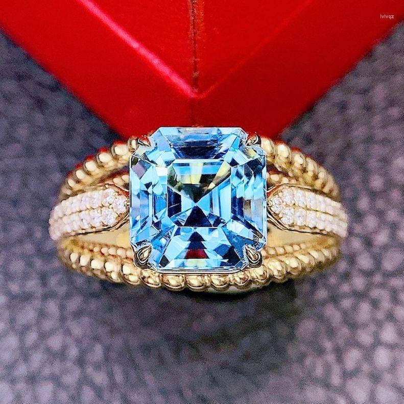 

Cluster Rings HJY Aquamarine Ring Fine Jewelry Pure 18K Gold Natural 3.9ct Blue Gemstones For Women Birthday Presents