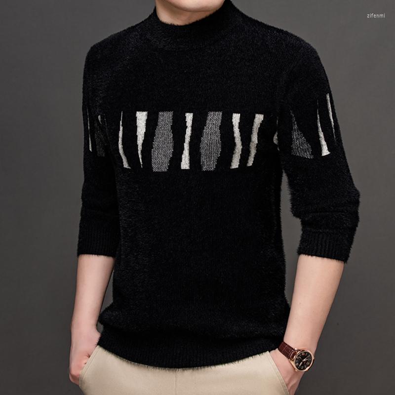 

Men's Sweaters 2022 Winter Fashion Brand Men Knitting Slim Korean Style Sweater Mens Thick Warm Mink Cashere Pullovers Pull Homme, Beige 88701