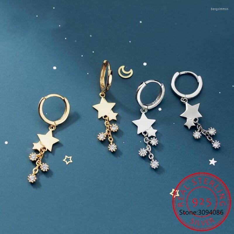 

Hoop Earrings Exquisite 925 Sterling Silver Women Wedding Jewelry Zircon Tassel Star Earring Lady Party Accessories