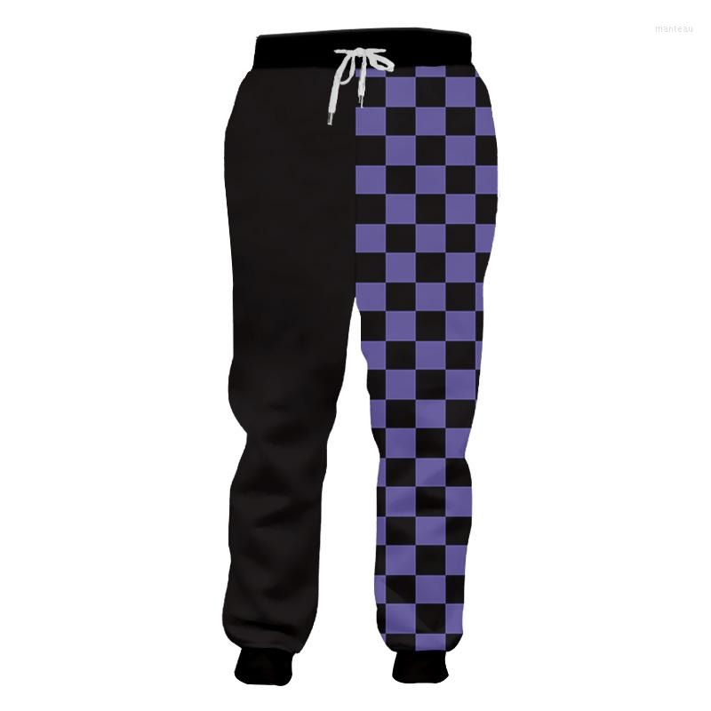 

Men' Shorts CJLM Spring Autumn Casual Sweat Pants Lattice Men' Cool Print Purple Checkerboard 3D Sweatpants Unisex Fitness Joggers
