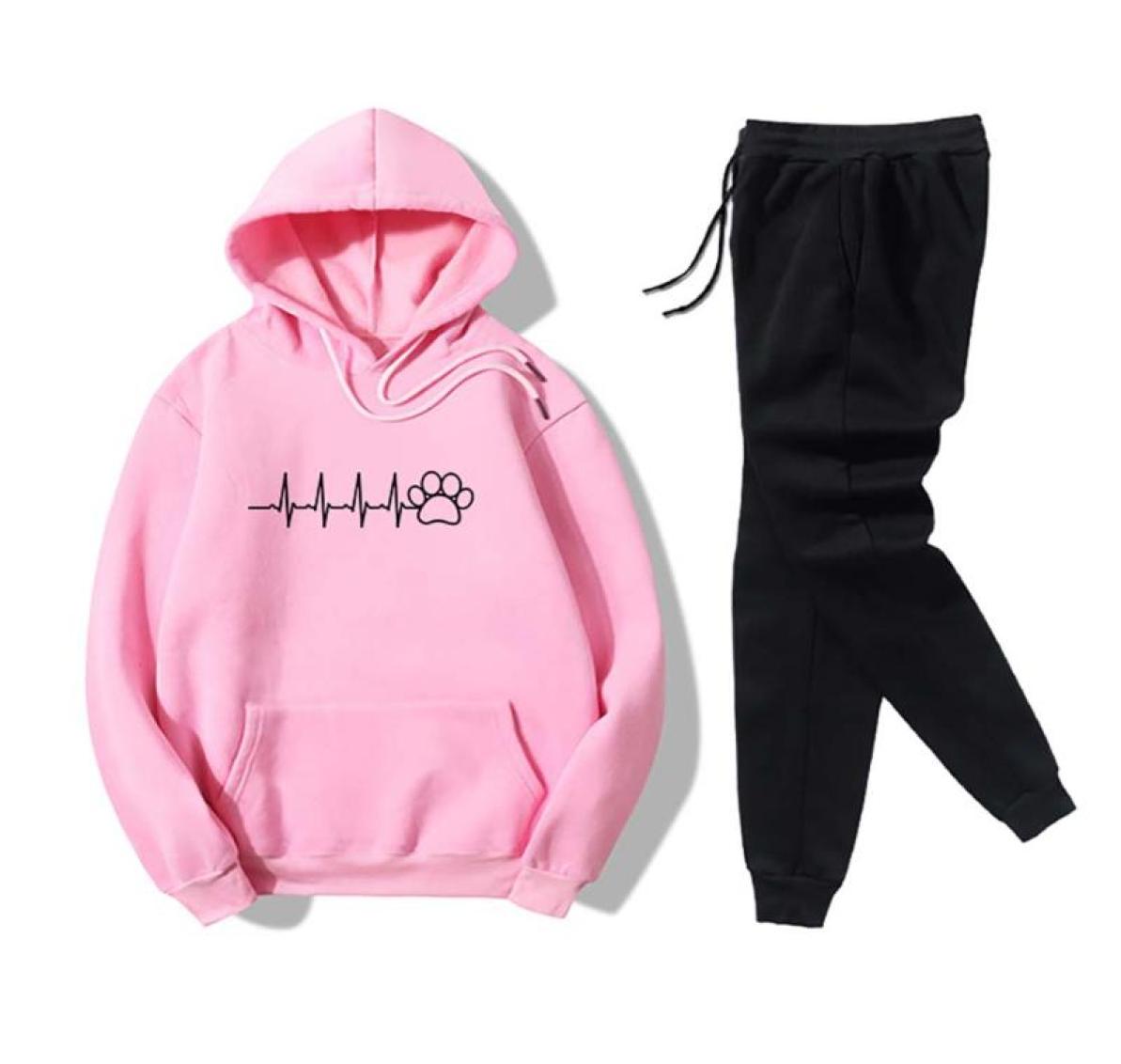 

Running Sets Women Sweatshirt Casual S3XL Sport Tracksuits Baggy Outfits Pocket Printed Sportpants Drawstring Loose Workout Ladie1989412, Black