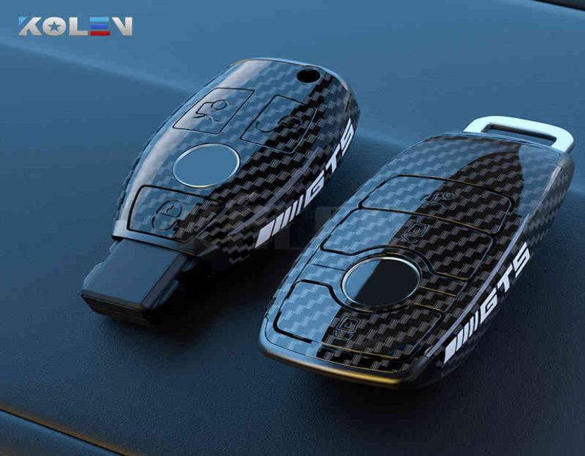 

ABS Carbon Fiber Style Car Key Case Cover Shell Fob For Mercedes A B C E S Class W204 W205 W212 W213 W176 GLC CLA AMG W1772645000, B set 2