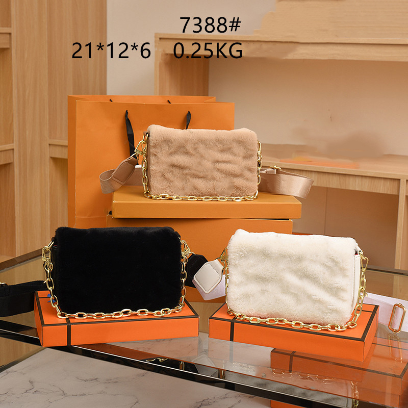 

Winter Designer Plush Crossbody Bag for Women Shoulder Bags Cross body with Coin Purse Straps Purses L7388, Black