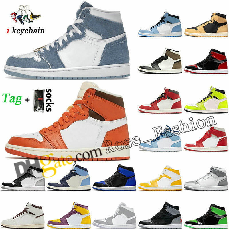 

1 1s Basketball Shoes Men Sneakers Black White Pink Easter Women Designer Mid High shadow Bred Toe Unc Og Cactus Mocha University Blue Iridescent Reflective Obsidian, 1s patent bred