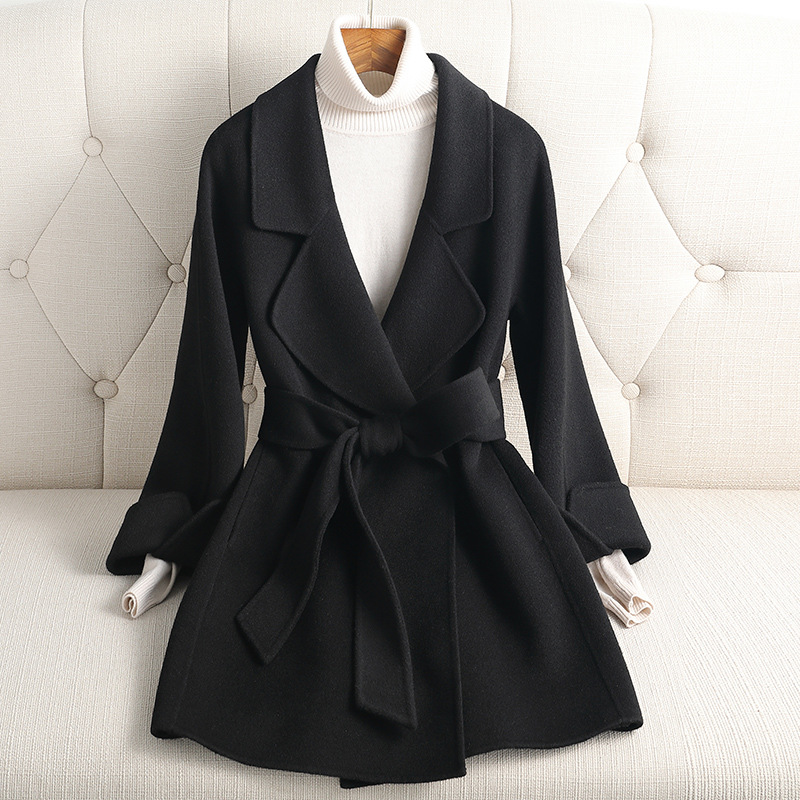 

2022 new Wool & Blends double-sided cashmere overcoat short short woolen coat women, Black