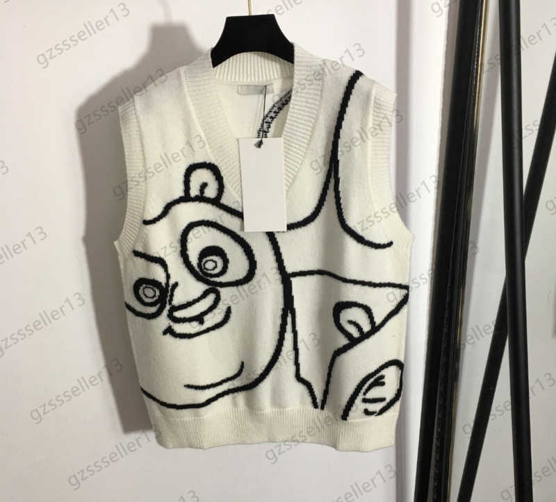 

Designer Womens Sweater Bear Cartoon Print Pure Cashmere Knitted Sweaters V-neck Sleeveless Slim Jumper Knitwear Vest Cute Girly Style Women Clothing 2 Colors 1070